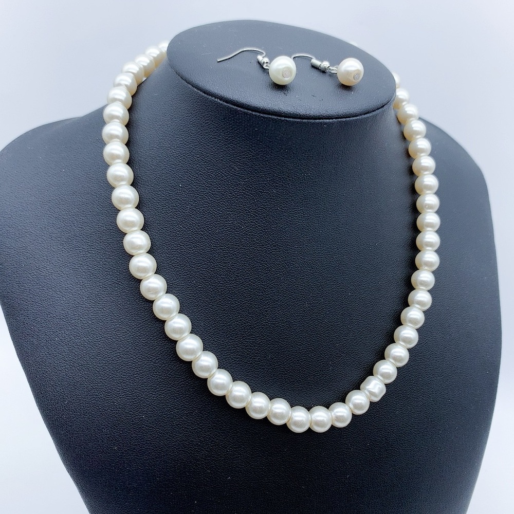 Faux Pearl Necklace and Earring Set